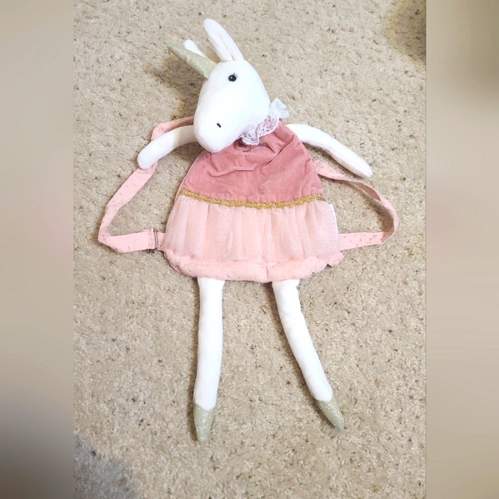 Pink and White Plush Unicorn Backpack